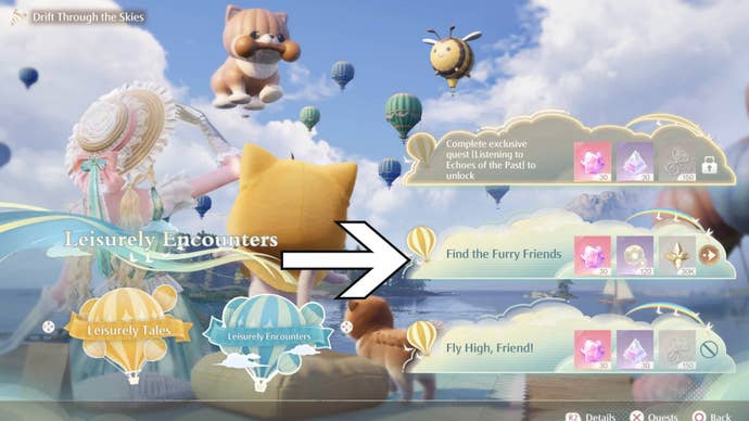 infinity nikki find the furry friends photo investigation leisurely encounters starting menu