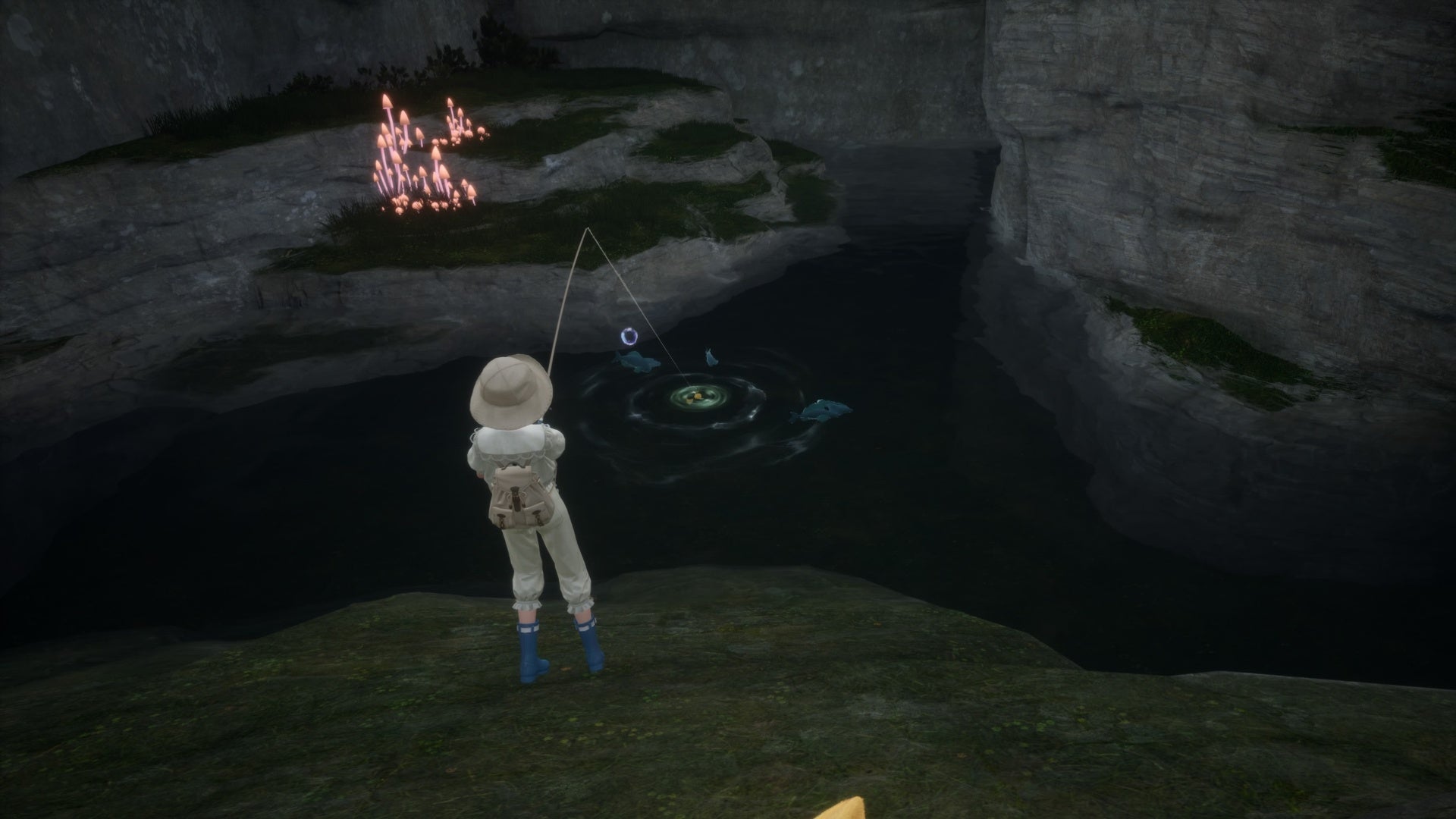 infinity nikki fishing at spot inside wishing woods cave