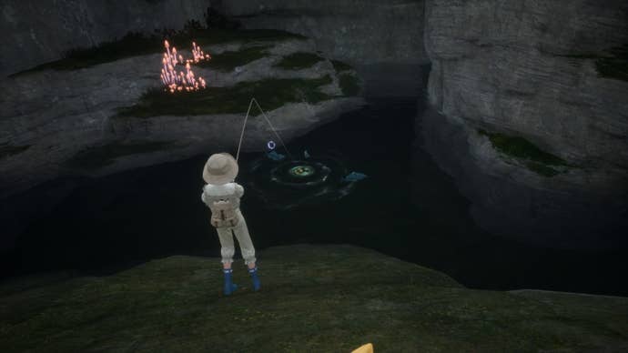infinity nikki fishing at spot inside wishing woods cave