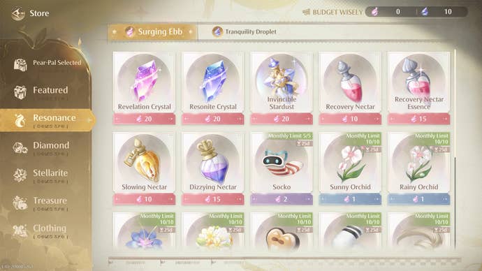 Healing items in the Infinity Nikki store.