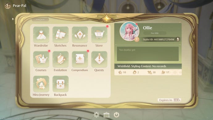 The Pear-Pal menu in Infinity Nikki.