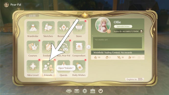 The Friends button in the Pear-Pal menu in Infinity Nikki.
