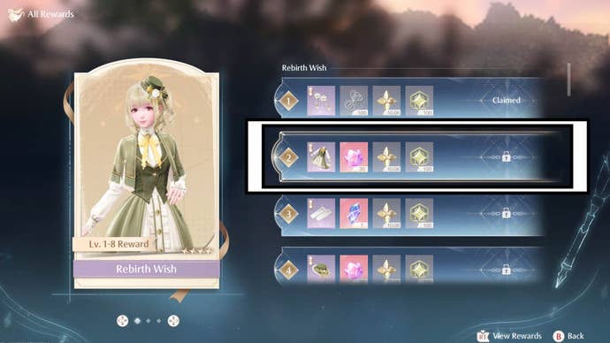 infinity nikki level two kilo cadenceborn rewards menu
