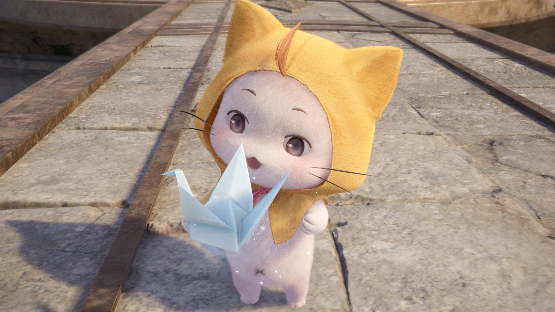 infinity nikki listenign to echoes past momo with paper wish crane