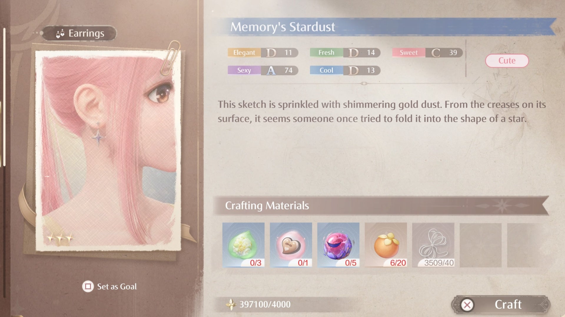 infinity nikki memory&rsquo;s stardust earrings sketch crafting menu