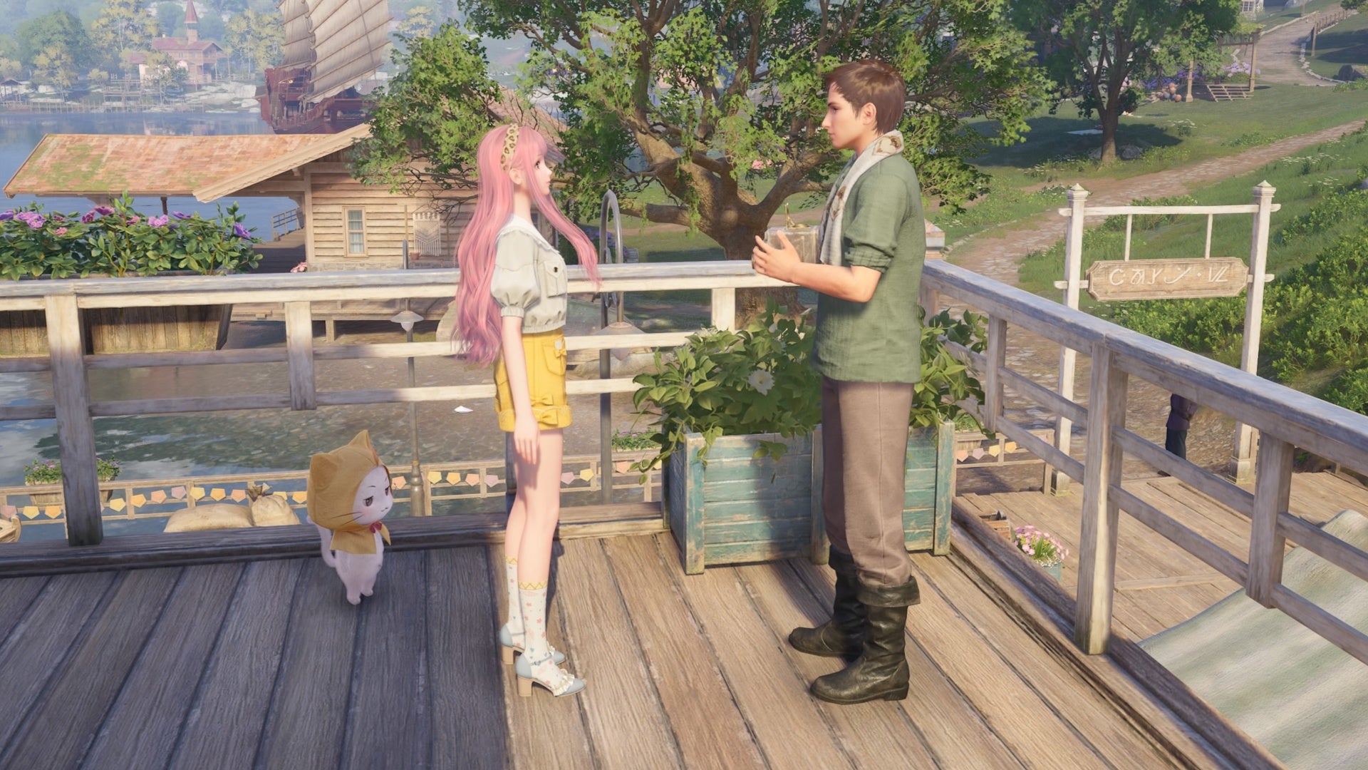 infinity nikki momo nikki and avaro at flora wharf for find the furry friends photo investigation