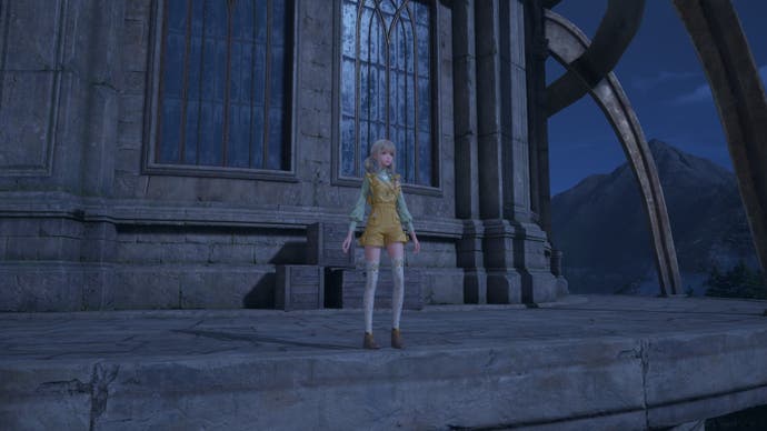 Infinity Nikki Nikki standing on the roof of the dream warehouse