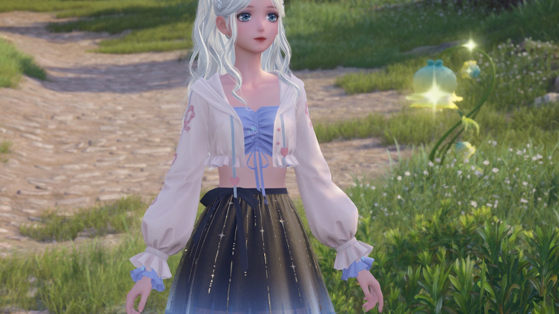 infinity nikki nikki wearing wishful pact skirt for camouflage kindled inspiration