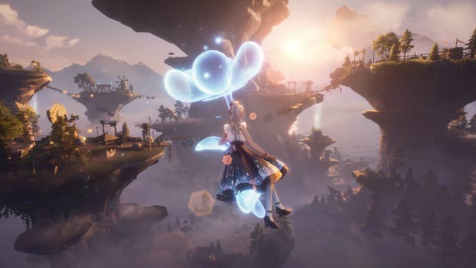 infinity nikki official artwork nikki floating on blue flower