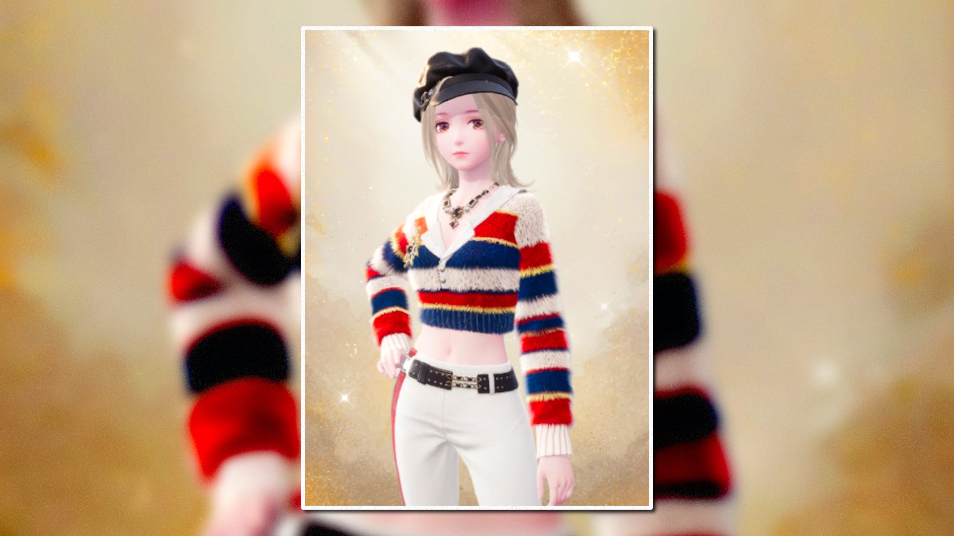A portrait of the Carnival Ode Outfit in Infinity Nikki in the centre of the screen against a blurred background. - 45
