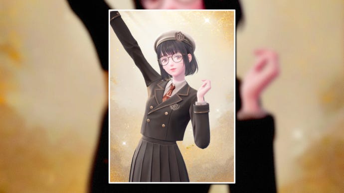 A portrait of the Chic Elegance Outfit in Infinity Nikki in the centre of the screen against a blurred background.