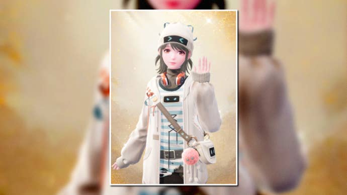 A portrait of the Cozy Adventure Outfit in Infinity Nikki in the centre of the screen against a blurred background.