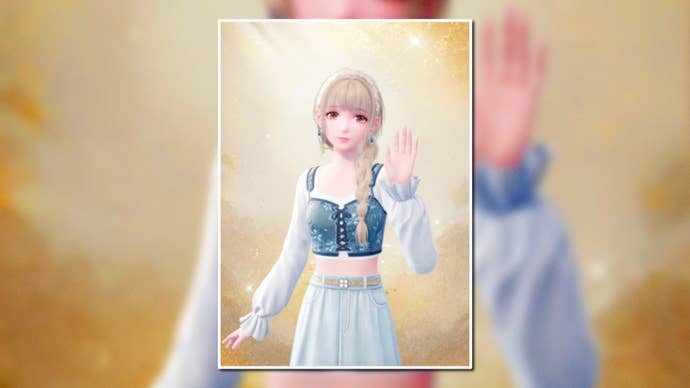 A portrait of the Departing Blossom Outfit in Infinity Nikki in the centre of the screen against a blurred background.