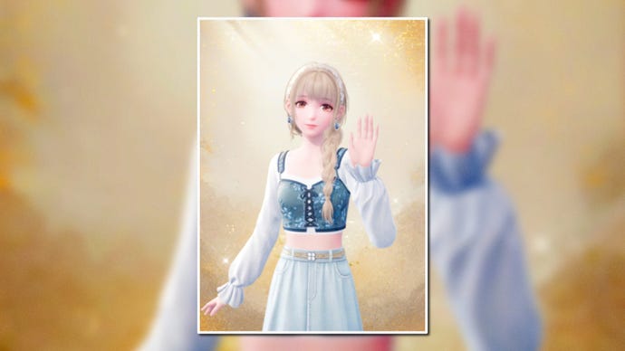 A portrait of the Departing Blossom Outfit in Infinity Nikki in the centre of the screen against a blurred background.