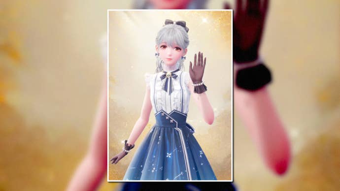 A portrait of the Floral Memory Outfit in Infinity Nikki in the centre of the screen against a blurred background.