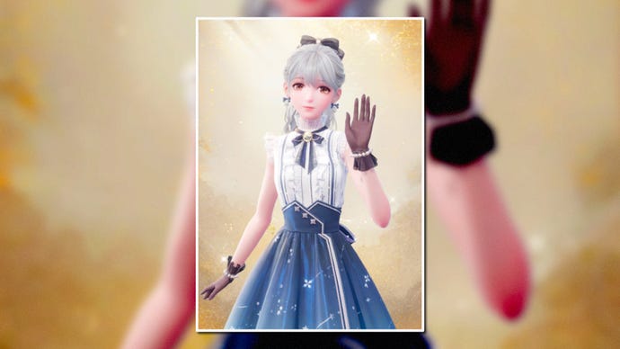 A portrait of the Floral Memory Outfit in Infinity Nikki in the centre of the screen against a blurred background.