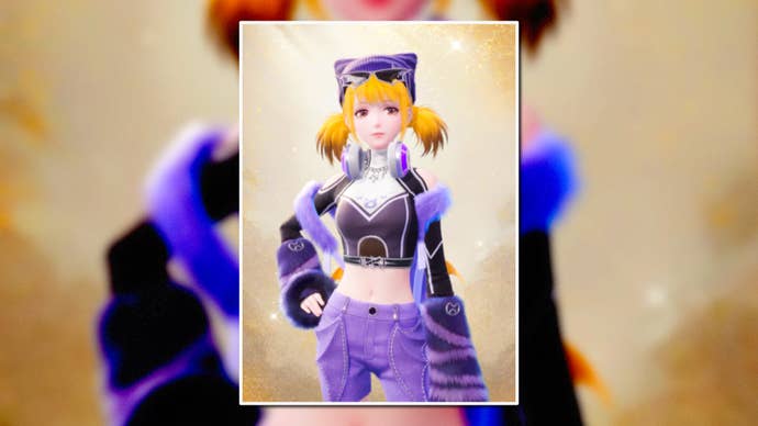 A portrait of the Monster Girl Outfit in Infinity Nikki in the centre of the screen against a blurred background.