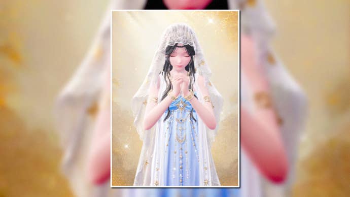 A portrait of the Moonlight Oath Outfit in Infinity Nikki in the centre of the screen against a blurred background.