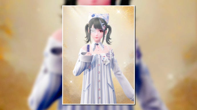 A portrait of the Quirky Idea Outfit in Infinity Nikki in the centre of the screen against a blurred background.