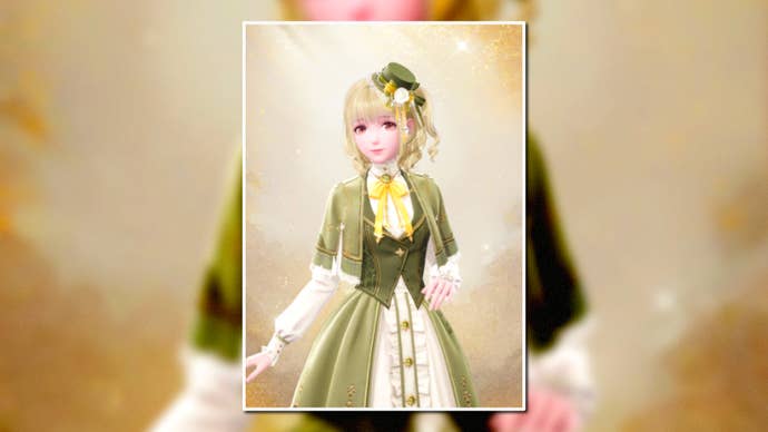 A portrait of the Rebirth Wish Outfit in Infinity Nikki in the centre of the screen against a blurred background.