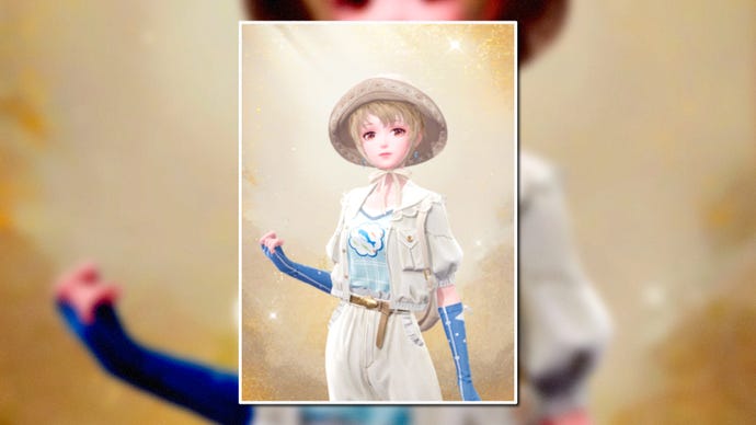 A portrait of the Rippling Serenity Outfit in Infinity Nikki in the centre of the screen against a blurred background.