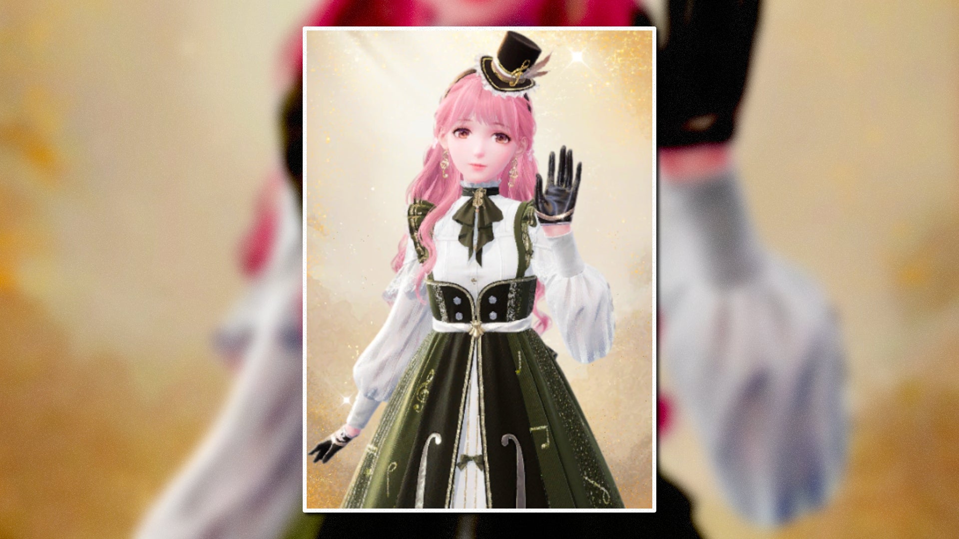 A portrait of the Symphony Of Strings Outfit in Infinity Nikki in the centre of the screen against a blurred background. - 28