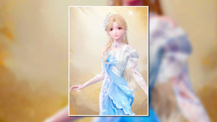 A portrait of the Whispers Of Waves Outfit in Infinity Nikki in the centre of the screen against a blurred background.