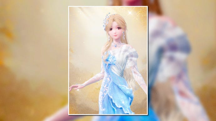 A portrait of the Whispers Of Waves Outfit in Infinity Nikki in the centre of the screen against a blurred background.