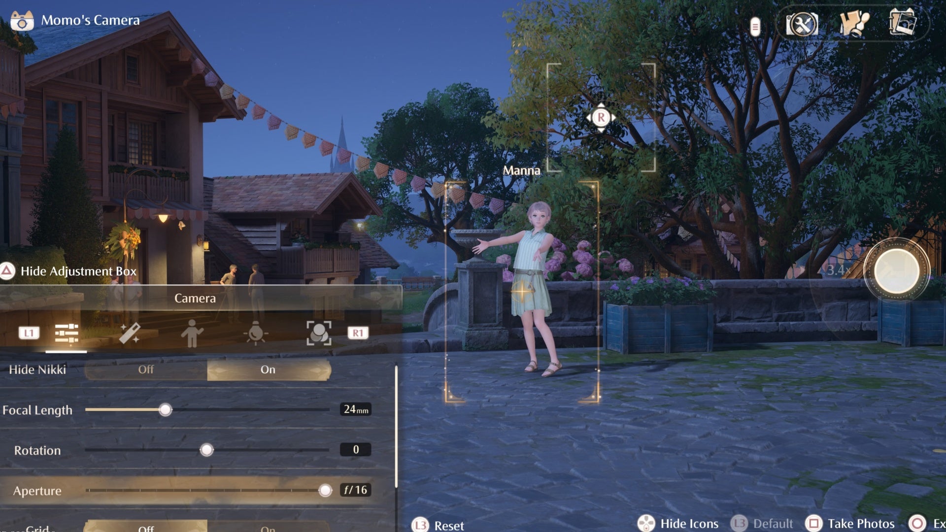 infinity nikki photo settings with manna