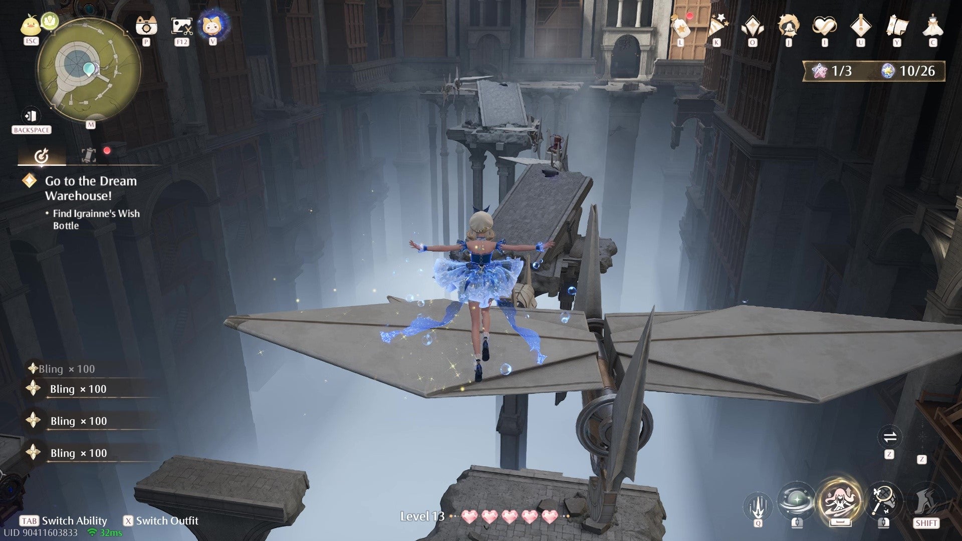 Nikki glides over to an enormous paper crane in a platforming section. - 6