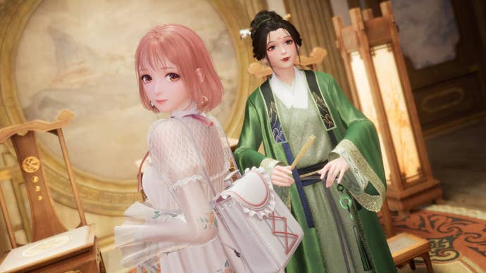 infinity nikki posing with du yubai after white jade performance