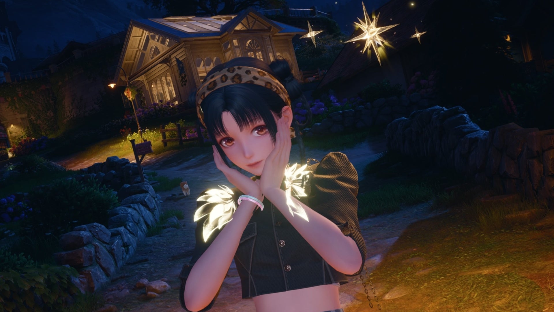 infinity nikki posing with eurekas at night in florawish