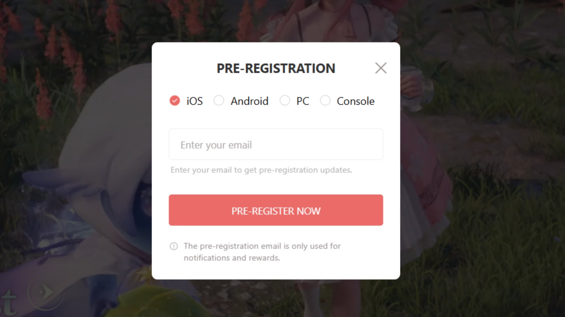 infinity nikki pre-registration email and platform choice