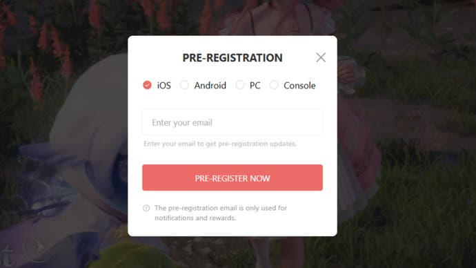 infinity nikki pre-registration email and choice of platform