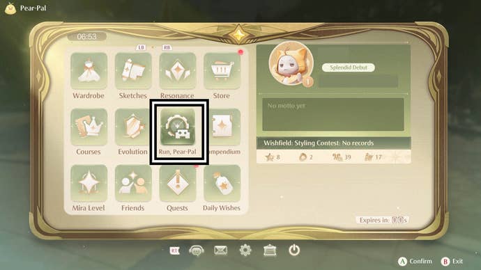 infinity nikki run pear pal app option in pear pal menu