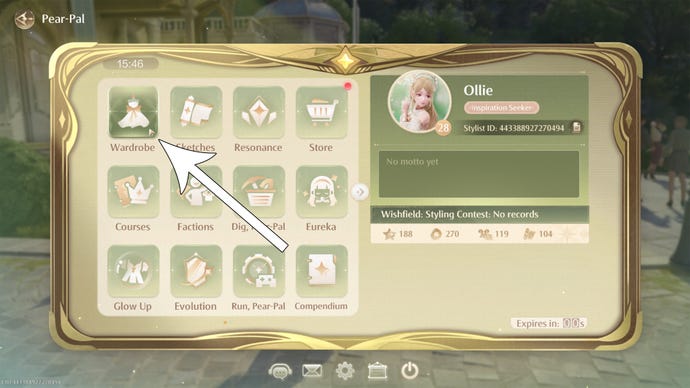 The Infinity Nikki Pear-Pal menu.