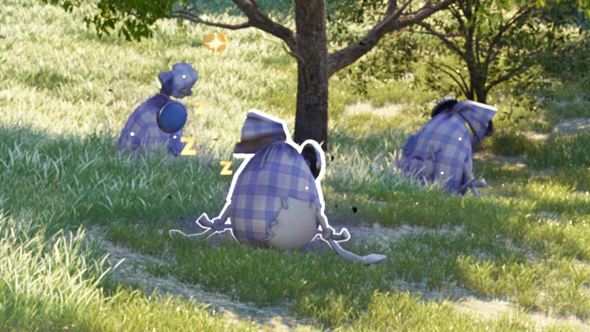 Three Spear Sacks sleeping around a tree in Infinity Nikki. - 3