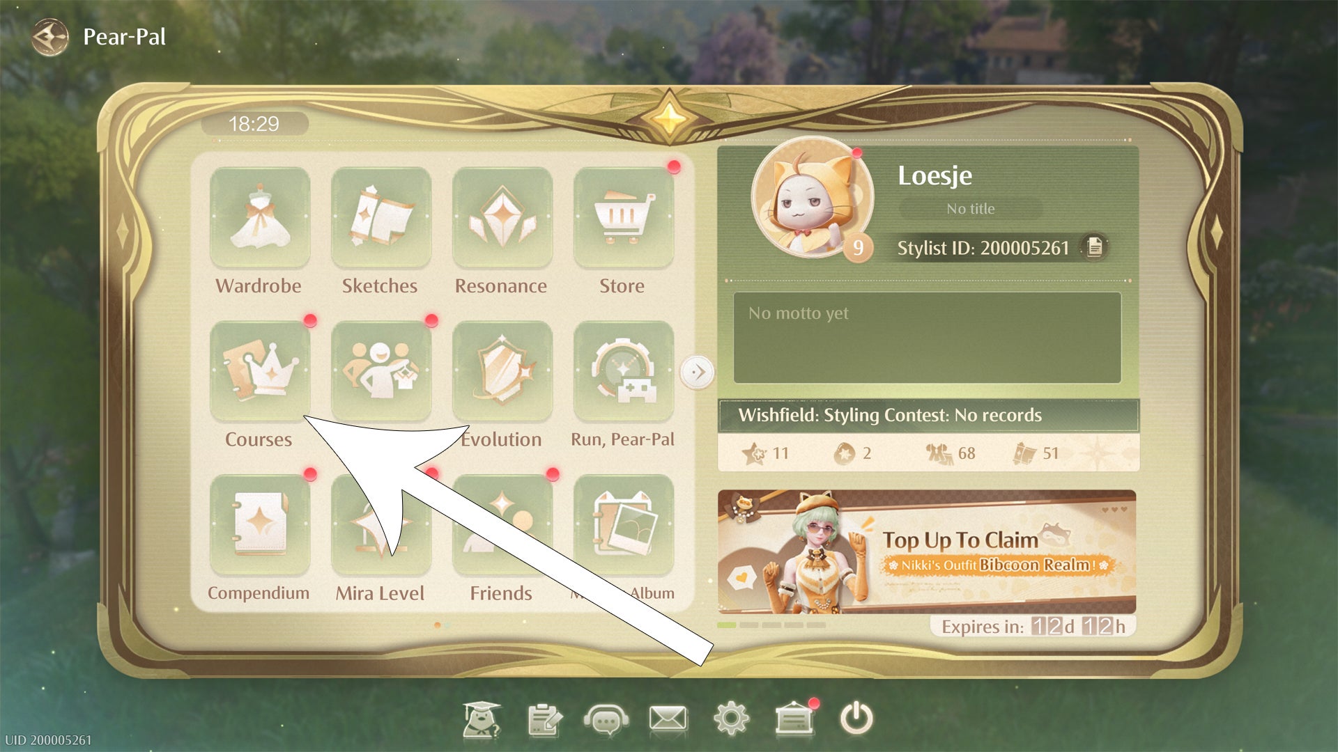 The Course menu in the Pear-Pal device in Infinity Nikki. - 3
