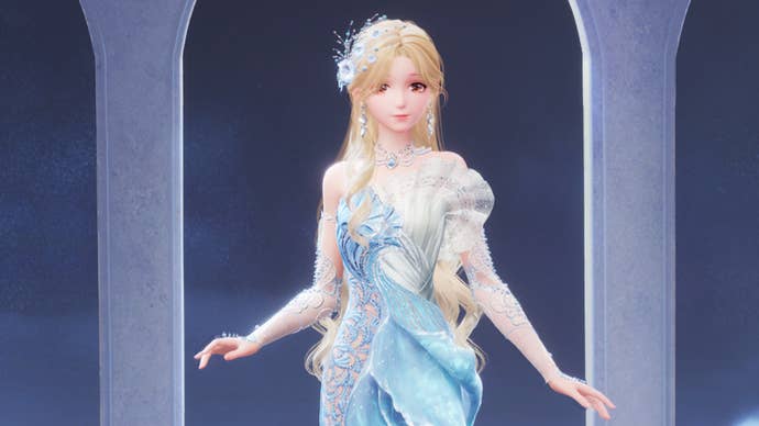 Nikki wearing a permanent banner dress in Infinity Nikki.