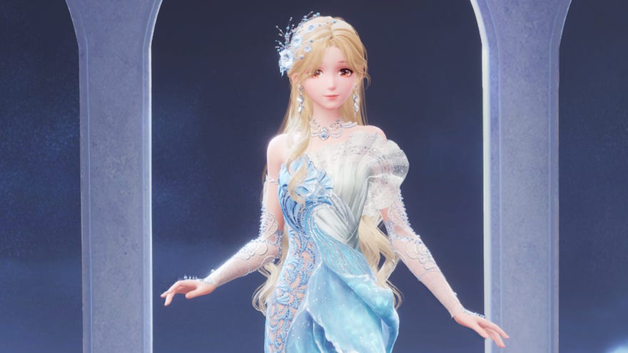 Nikki wearing a permanent banner dress in Infinity Nikki.