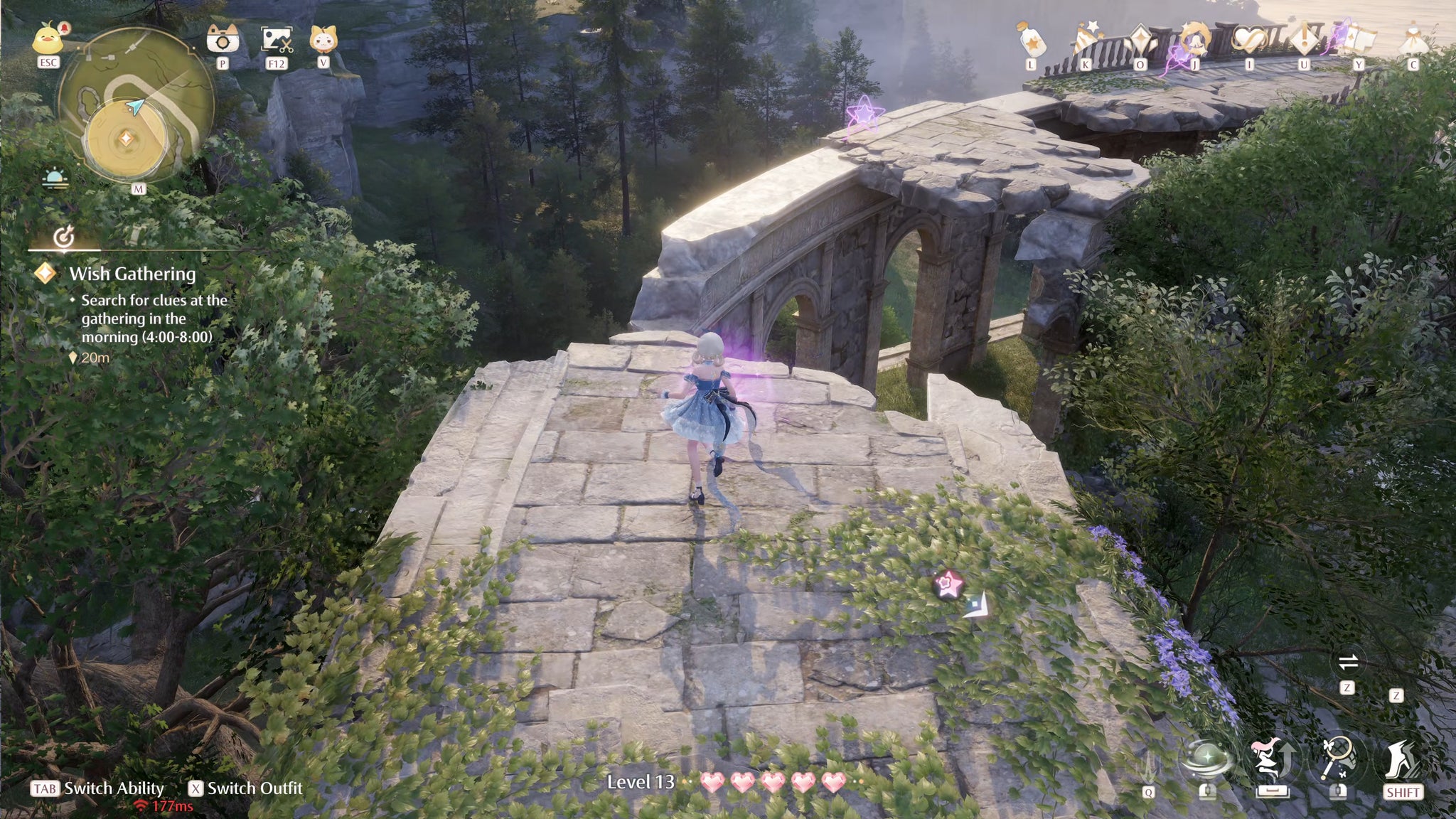 Nikki in Infinity Nikki races across a series of stone ruins collecting stars as part of a Whimstar time trial challenge. - 9