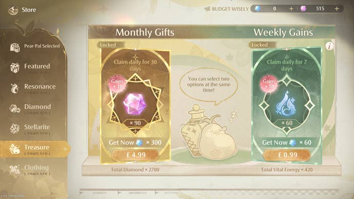 The Treasure screen in the Infinity Nikki Store.