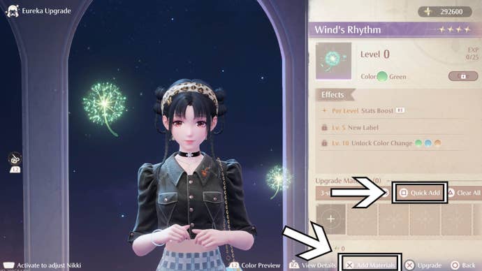 infinity nikki upgrade eureka add materials options
