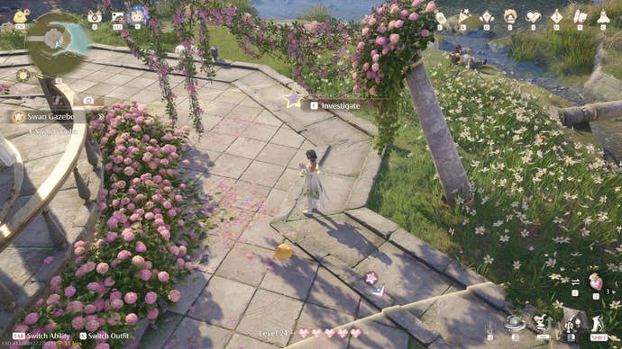 Nikki in Infinity Nikki in the process of collecting a Whimstar in the region of Breezy Meadow.