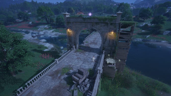 Nikki in Infinity Nikki in the process of collecting a Whimstar in the region of Breezy Meadow.