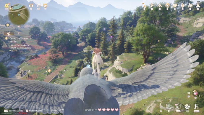 Nikki in Infinity Nikki in the process of collecting a Whimstar in the region of Breezy Meadow.