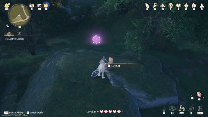 Nikki in Infinity Nikki in the process of collecting a Whimstar in the region of Breezy Meadow.