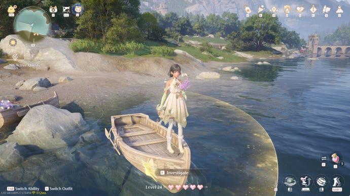 Nikki in Infinity Nikki in the process of collecting a Whimstar in the region of Breezy Meadow.