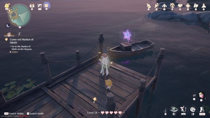 Nikki in Infinity Nikki in the process of collecting a Whimstar in the region of Breezy Meadow.