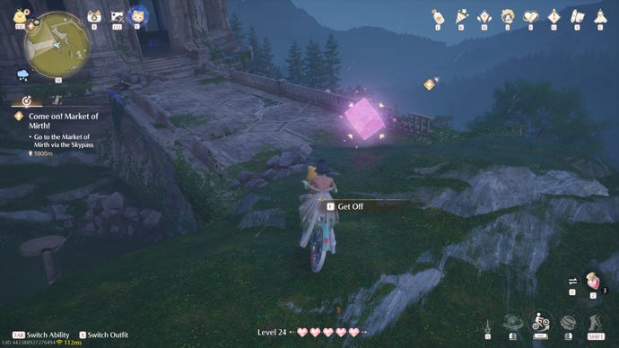 Nikki in Infinity Nikki in the process of collecting a Whimstar in the region of Breezy Meadow.